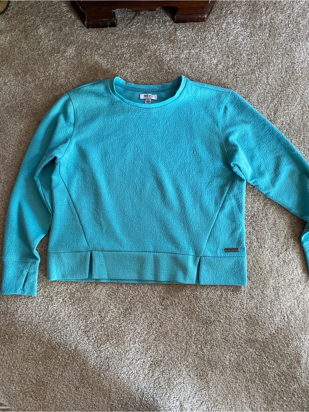 Nine West Active Teal Textured Crewneck Sweatshirt Medium Pullover